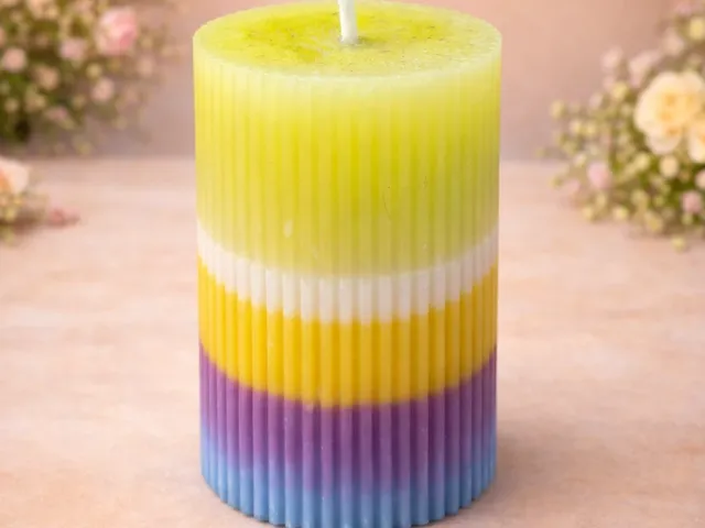 Handgegossene Designkerze – strukturierte Zylinderform